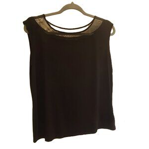 TAHARI Black Sleeveless Lightweight Medium Top Round Sheer Neckline Stretchy